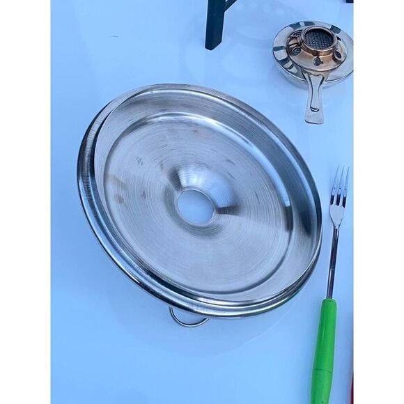 Vintage Japanese Stainless Steel Fondue Set Pot with Lid and Underplate Burner H - Picture 10 of 13